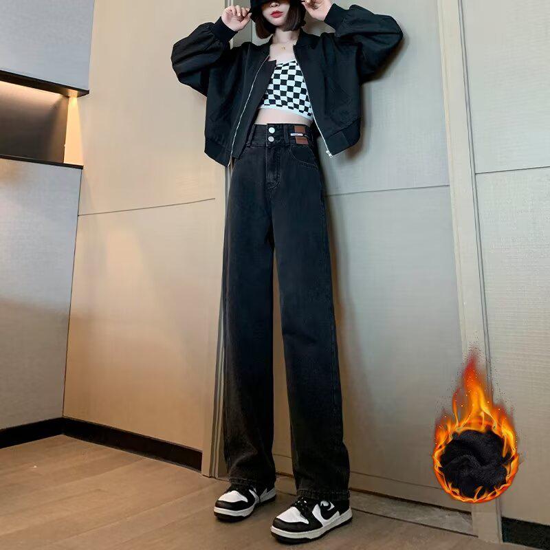 

Женские джинсы с высокой талией, в стиле ретро, прямого кроя, цементно-серого цвета - Стройнящие, Свободные, Универсальные, Большого размера, Идеальны для весны и осени. 29 серый