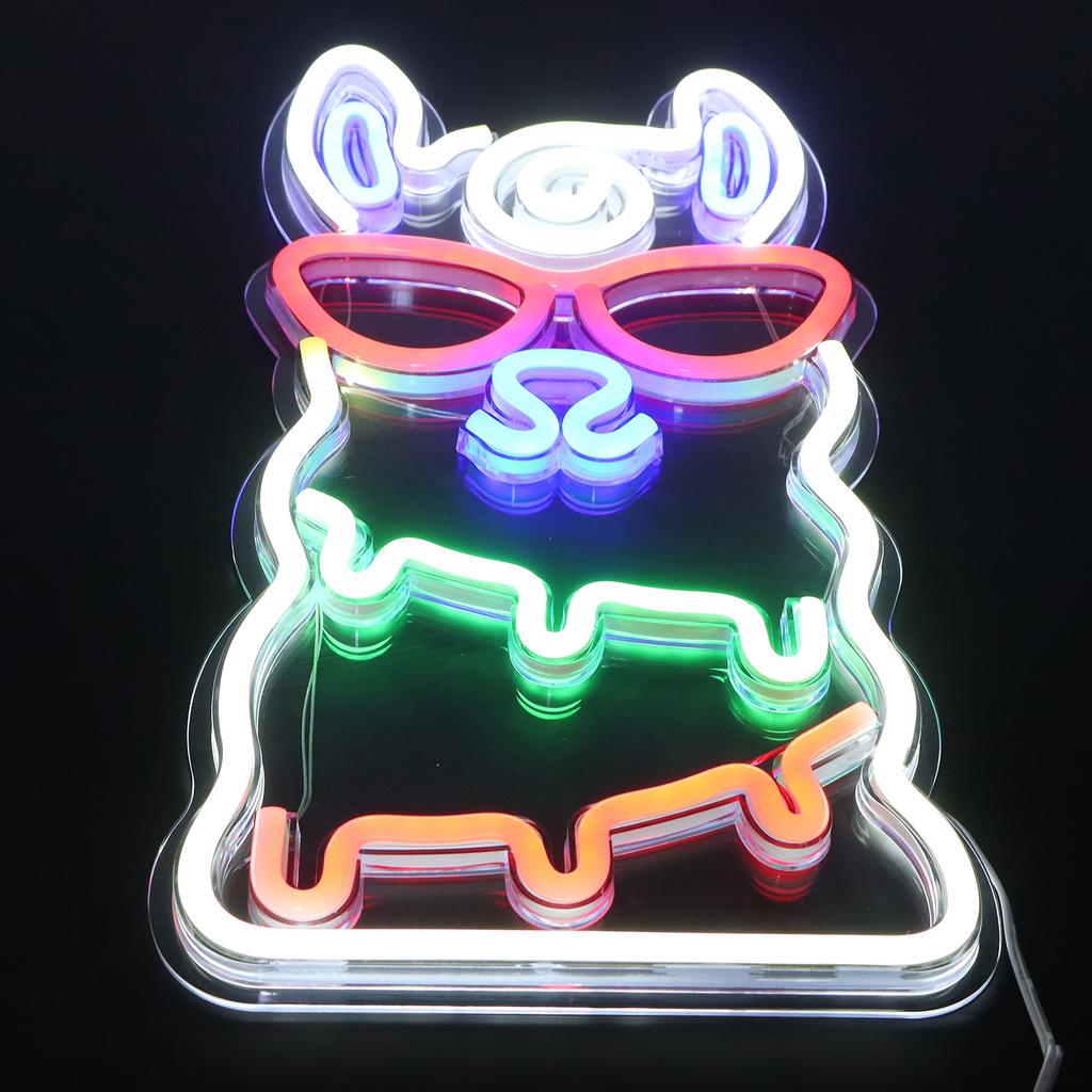 LED Neon Light Alpaca‑Shape Wall Neon Sign Art USB Powered Home Bedroom Bar  Decoration Light Fixture Neon Light Neon Sign