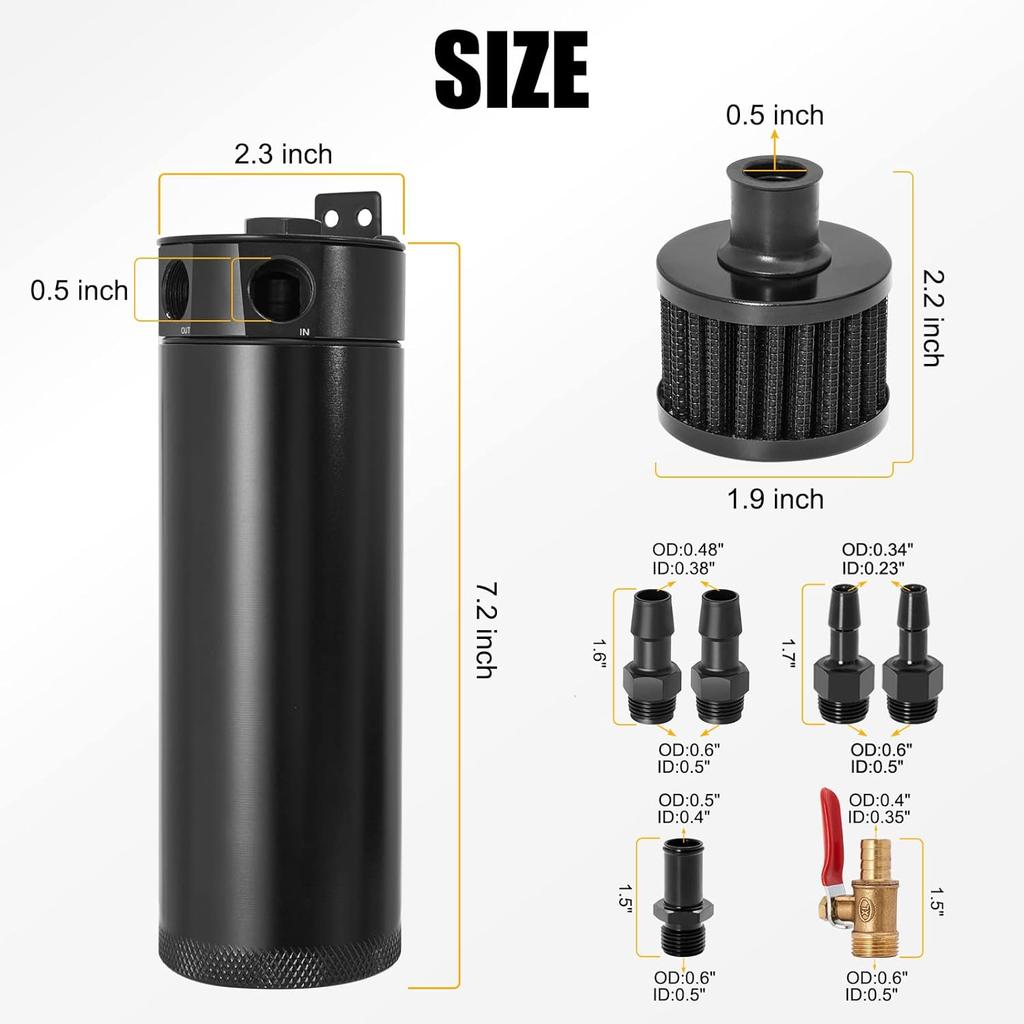 Universal 2 Port Aluminum 750Ml Baffled Oil Catch Can Reservoir Tank With Breather Filter And Drain Valve