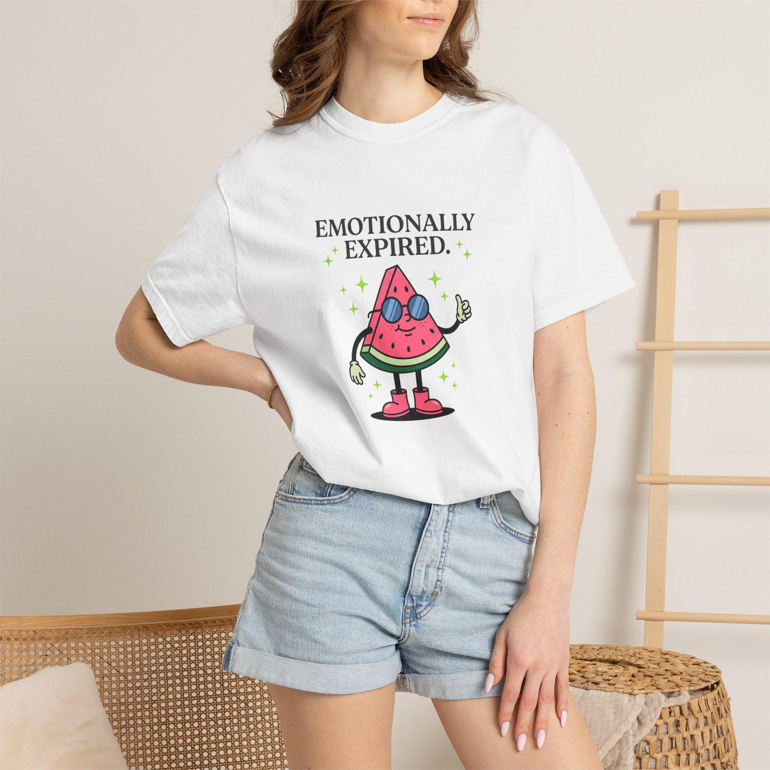 Emotionally Expired watermelon slice T-shirt | funny fruit illustration M