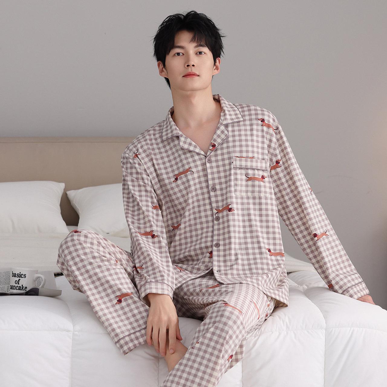 

Men’s Autumn Cartoon Pajama Set: Stretch Cotton, Long Sleeve Top, Long Pants, Cardigan Style, Casual and Lightweight. XXL (Height 175-180cm, Weight 160-180lbs) кофейный