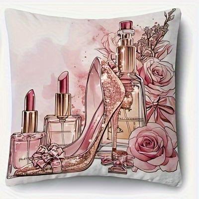 Home Decor Glamorous Makeup & Lips Pillow Covers Pattern Cushion Cover Suitable for Sofa Bedroom Car Pillow Cover