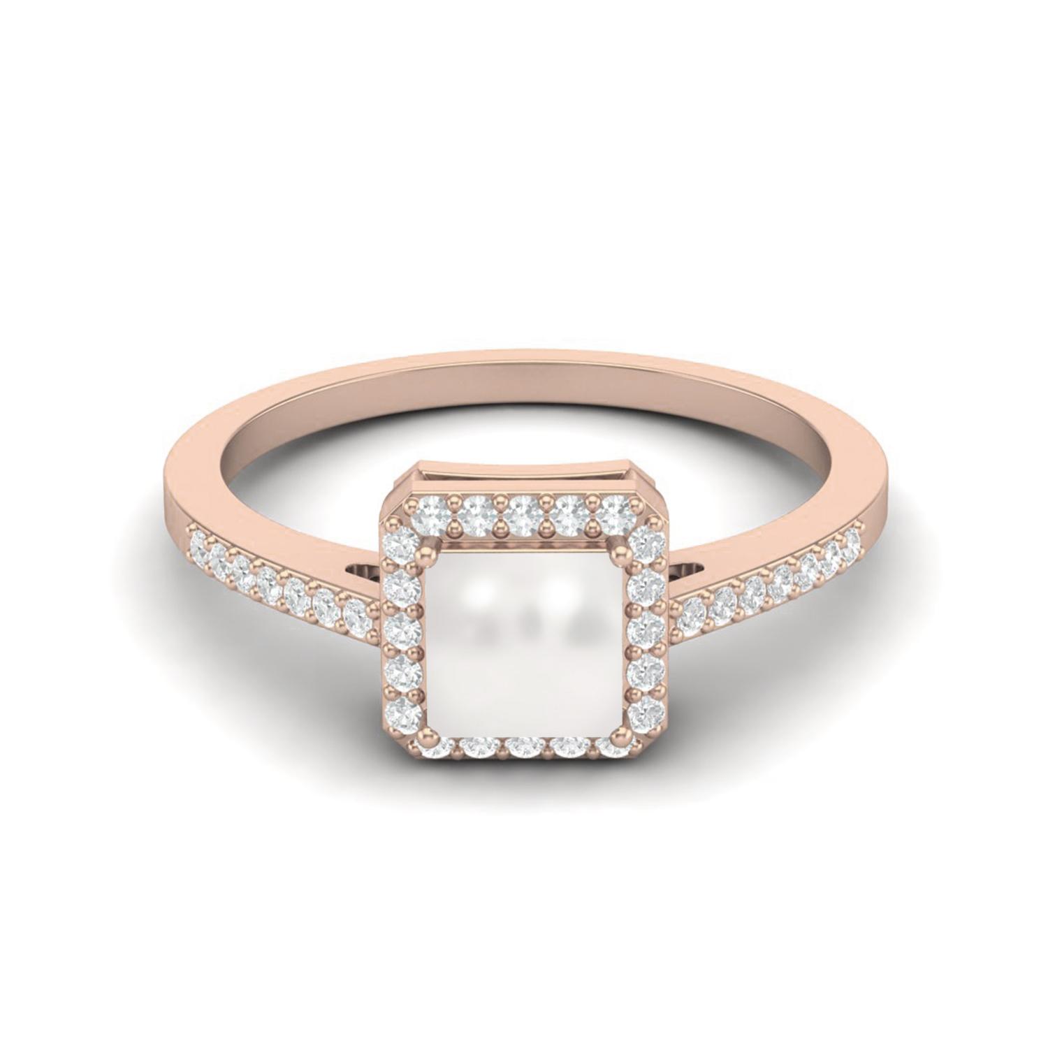 

6 MM Square Shape Pearl Halo Accent 925 Sterling Silver Rose Vermeil Women Wedding Engagement Ring 10 ярко-розовый