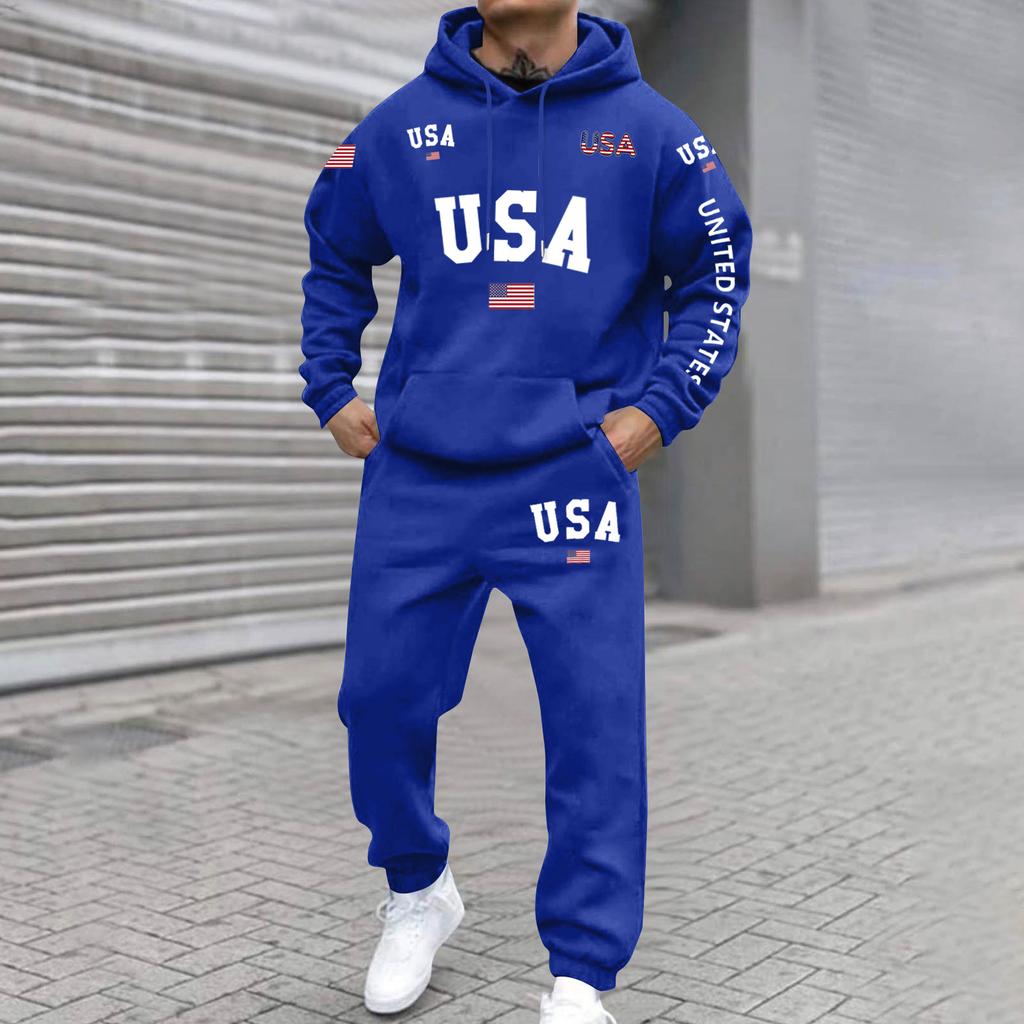 Pánská velká velikost jednobarevná potištěná mikinová souprava Pánská ležérní sportovní souprava Mikinová souprava