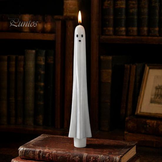Spooky Home Decoration for Halloween Ghost Flameless Taper Candles, Battery Operated Flickering Candle Light with Indoor Table Centerpieces