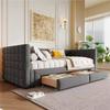 Cama de día, Cama de día, 90 x 200 cm, Sofá cama con respaldo cuadrado, Cama extraíble (Extensible a 180 Tamaño Queen), 2 Cajones, sin Colchón, Gris
