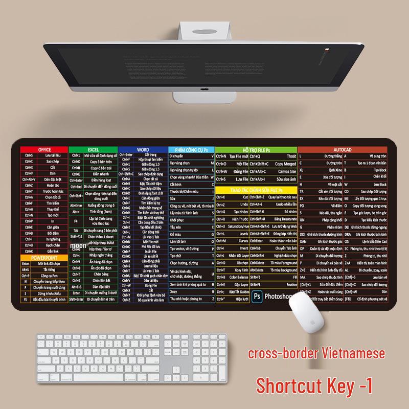 Extra Large Non-Slip Office Desk Mat - Customizable Keyboard Hotkeys