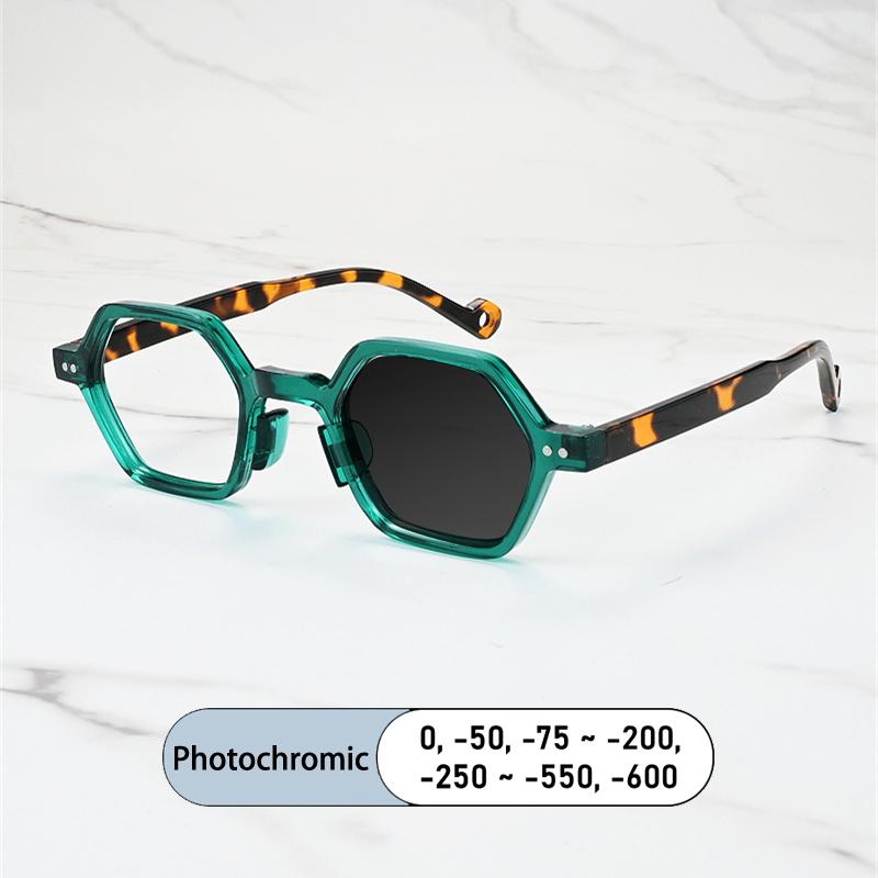 Vintage Brand Hexagon Small Frame Myopia Glasses Prescription Nearsight Anti Blue Light Women Eyewear