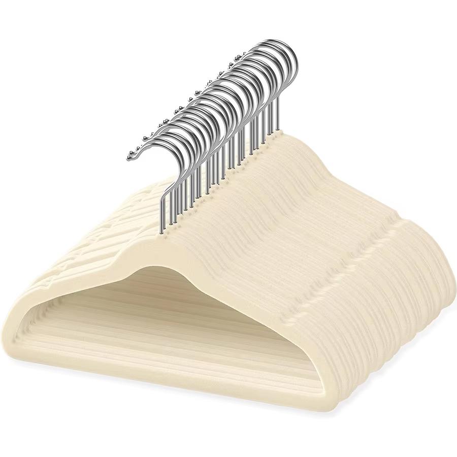 KUUJOJO Pack of 10/20/30-Children's Velvet Non-Slip Hanger, Slim and Space Saving - 360° Swivel Hooks,Durable Junior Hanger