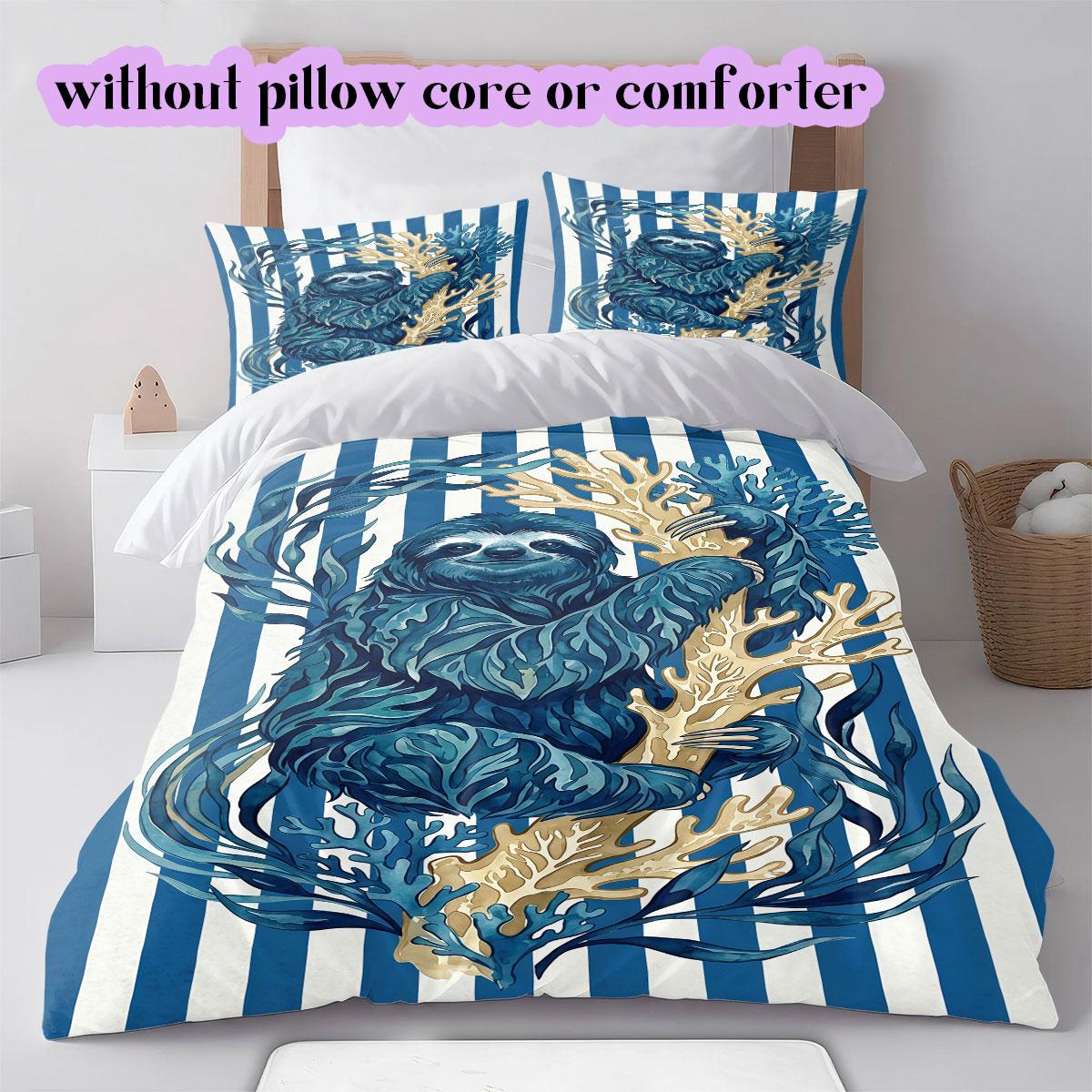 Watercolor animal stripes Pattern Bedding,Quilt Set Quilt Cover Pillowcase Home Birthday Gift (1*duvet cover+2*pillowcase,without core) 135x200cm