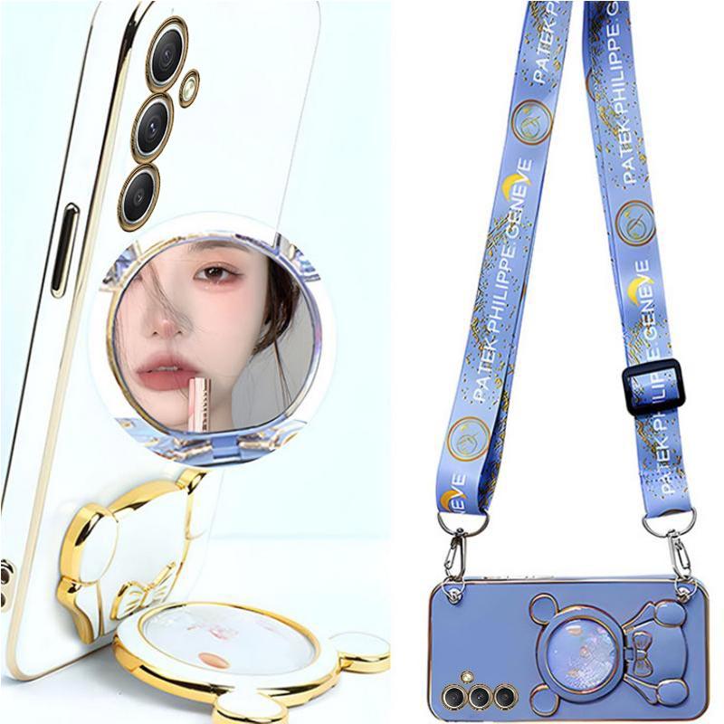 Luxury Bear Lanyard Strap Case For Samsung Galaxy A05 A05S A14 A54 A04 A34 A24 M14 4G 5G Cover