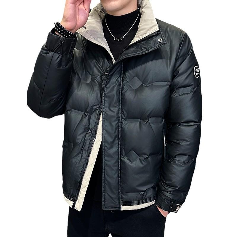 Men's Down Jacket New Winter Solid Color Stand-up Collar Thickened Warm White Duck Down Jacket Cold Jacket Men's Top