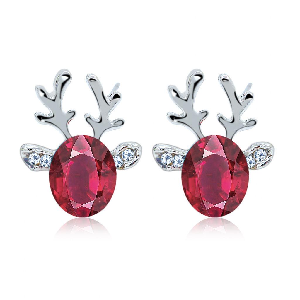 Christmas Reindeer Earrings With Crystal Gemstone For Women Fashion Jewelry