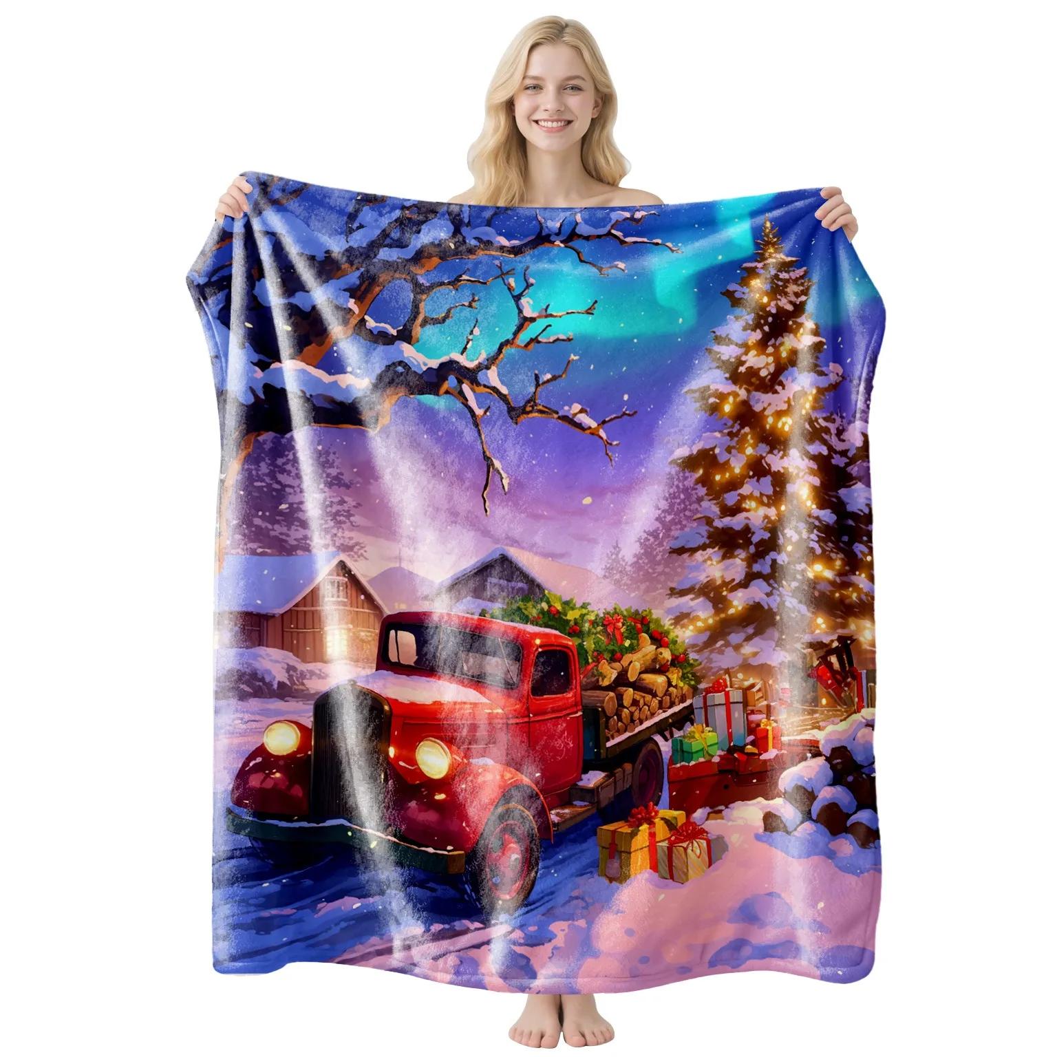 

Christmas Flannel Throw Blanket Red Truck Winter Xmas Patterns Soft Cozy Blanket for Home Sofa Holiday Decor Gifts 40x50in