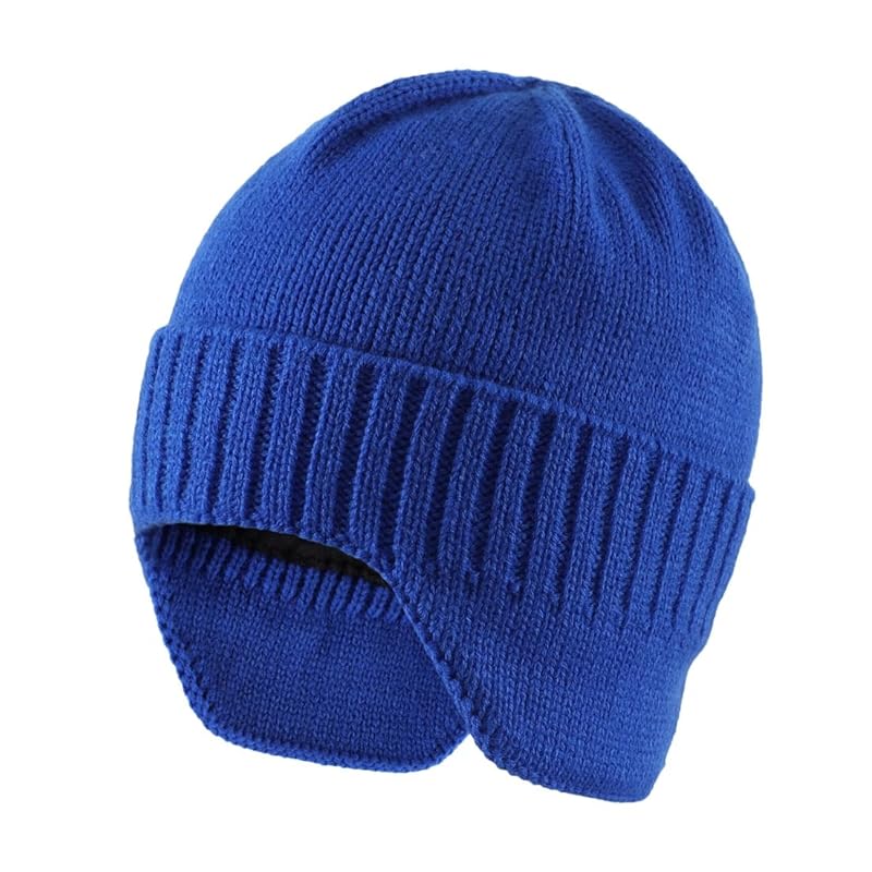 

[Connectyle] Knit hat earmuffs men s winter warm knit cap outdoor Cold protection hat skiing for snowboarding royal blue