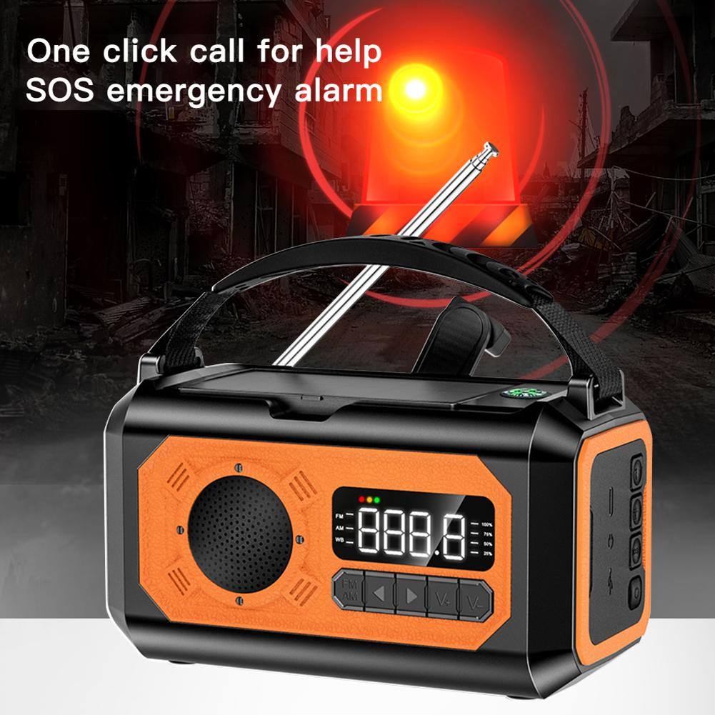 12000mAh Emergency Weather Radio Flashlight Solar Hand Crank Portable Emergency Radio Reading Lamp SOS Alarm for Outdoor Camping
