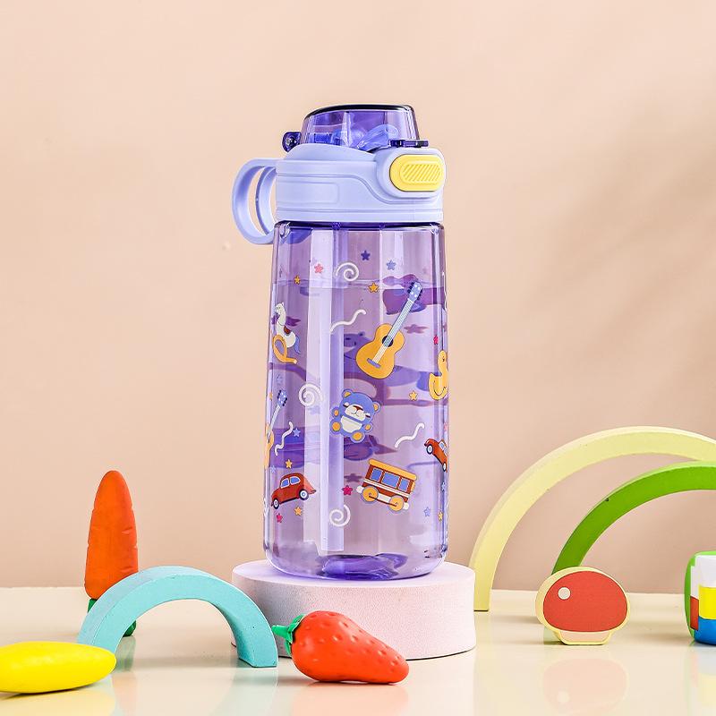 550ml Cartoon Kids Water Bottle Portable Safety Lock Cute Straw Cup Kids Leak-proof Drinking Jug For Outdoor Camping Travel