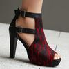 Peep Toe Women's Sandals Summer Shoes 2025 Buckle Cut-outs Black Lace High Heels Gladiator Party Dance Shoes Large Size