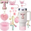 9PCS Accessory Set for Stanley Cup 30oz 40oz Butterfly Straw Cover Cap Silicone Boot Charm Initials Sticker Spill Proof Stopper Cup Holders 5