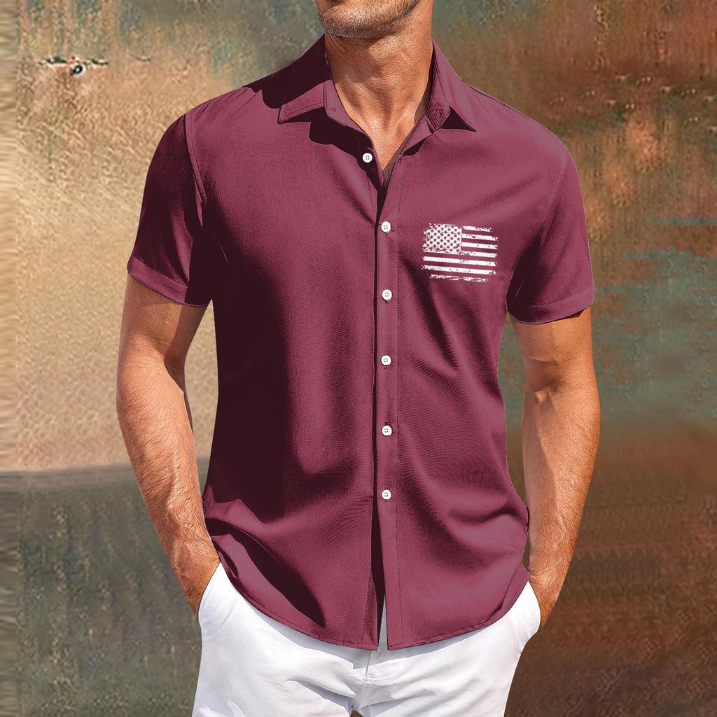 Independence Day printed men's casual short-sleeved shirt for slimming and fashionable men