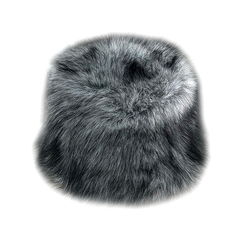 Faux Fox Fur Flat Top Winter Hat with Ear Protection, Thick and Versatile