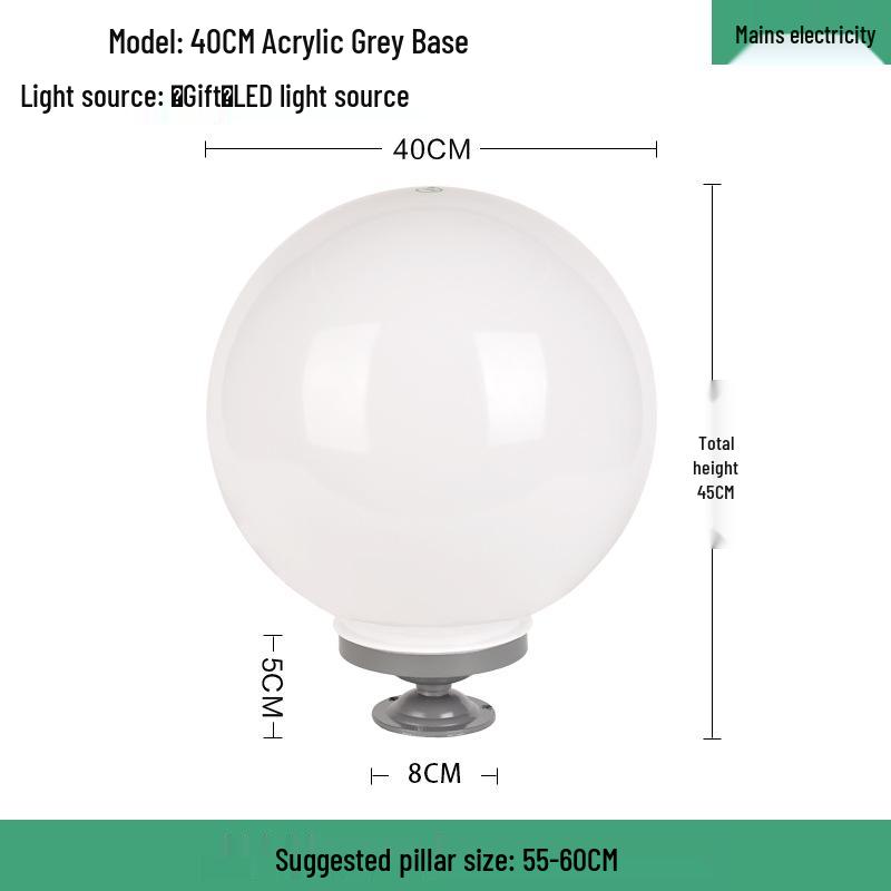 LED Waterproof Outdoor Post Light with Acrylic Spherical Shade