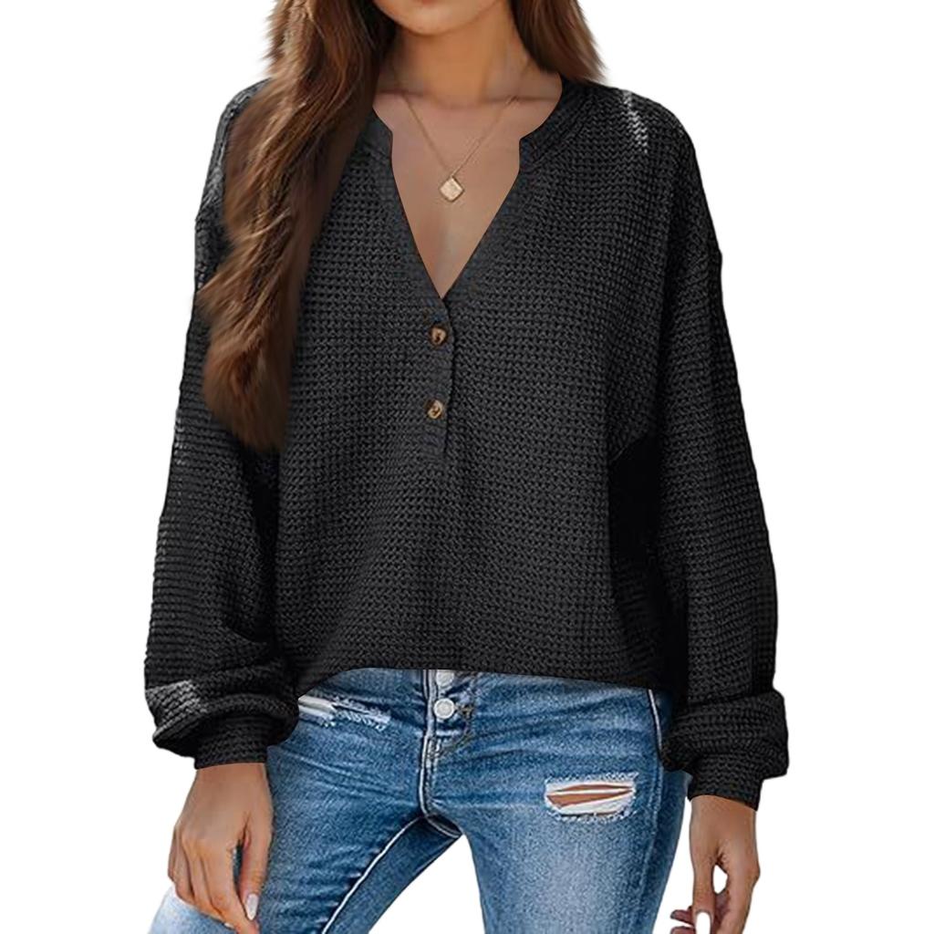 Women's Fashion V-Neck Casual Solid Color Long Sleeve Top