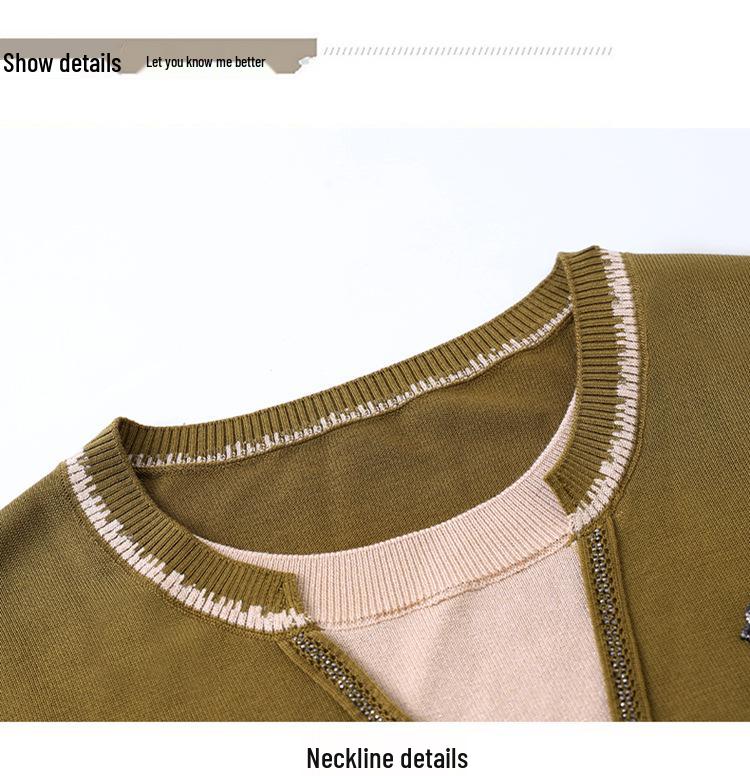 Mom's Stylish V-Neck Knit Sweater for Women, Mid Sleeve, Elegant, Slimming Design for Middle-Aged and Elderly