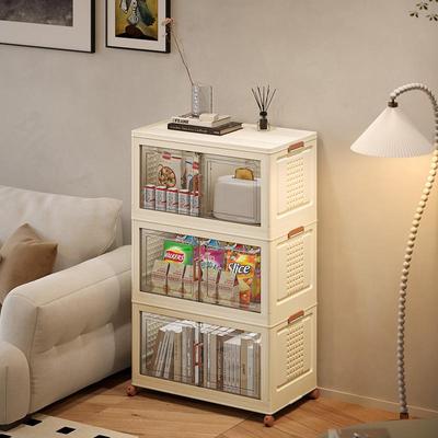 Stackable Storage Bins with Lid, Plastic Collapsible Storage Cabinet, Foldable Folding Box Organizer/Storage Container Cart with Wheel and Double Door
