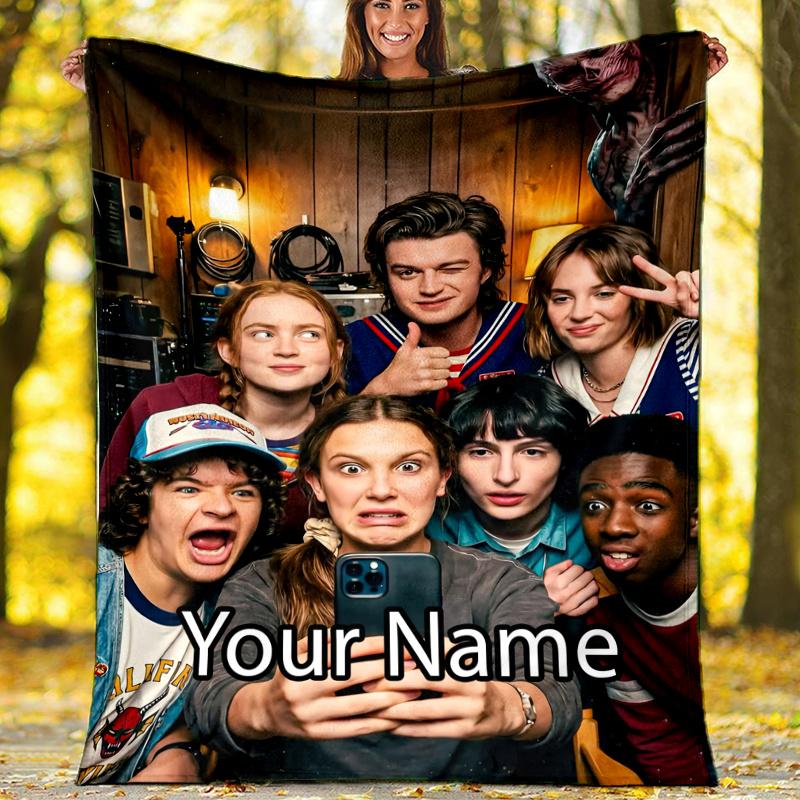 Custom Name Stranger Things Theme Printed Blanket - Perfect for Couch, Bed, Travel & Outdoor Use | Machine Washable, Cozy & Durable.
