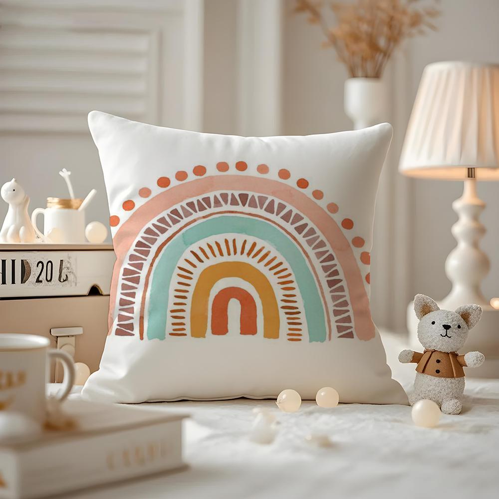 Rainbow Print Cushion Cover Antidustmite Pillowcase Invisible Zipper Silky Short Plush Sofa Cushion Cover
