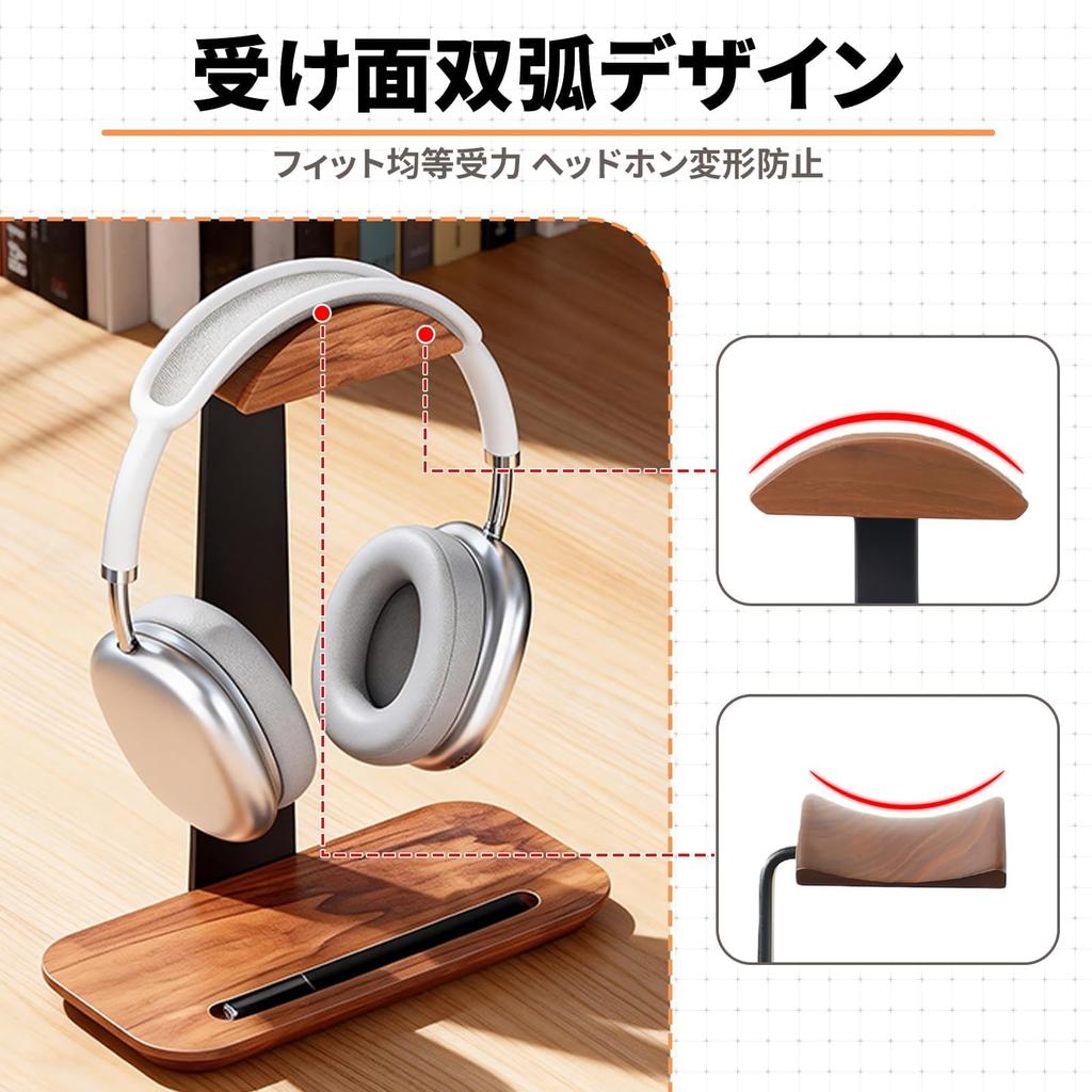 NODIBRO Headphone Desktop Headphone Headset Hanger for and Home Decor Stand, T-shaped, Wooden, Holder, Non-slip, Stand, Teleworking, Gaming, (Walnut +