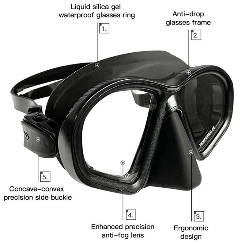 Professional Wet Low Volume Freediving Mask, Tempered Glass Dive Mask, J-Type Diving Mask, Snorkel Set, Diving, Swimming, Snorkeling, Mask