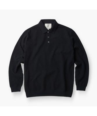 Henlikoteun Long Sleeve Textured Polo Knit Ahwas26611Bkx