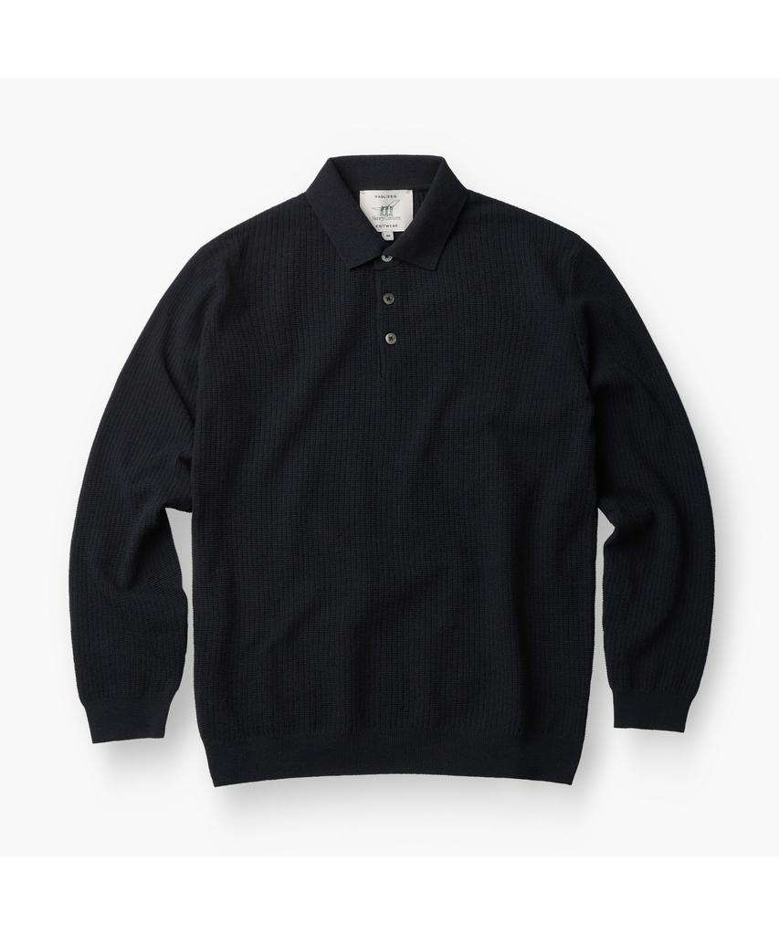 Henlikoteun Long Sleeve Textured Polo Knit Ahwas26611Bkx