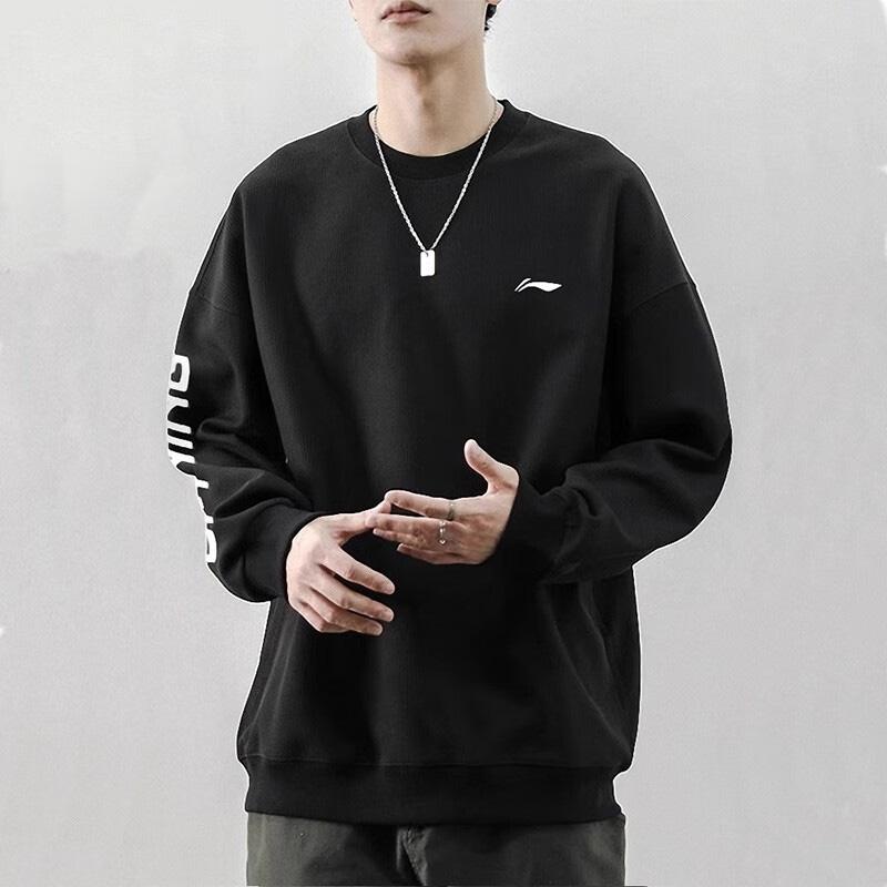 Li Ning Training Series Logo Print Fleece Pullover Sweatshirt Unisex Sweatshirt Black AWDTC23-2