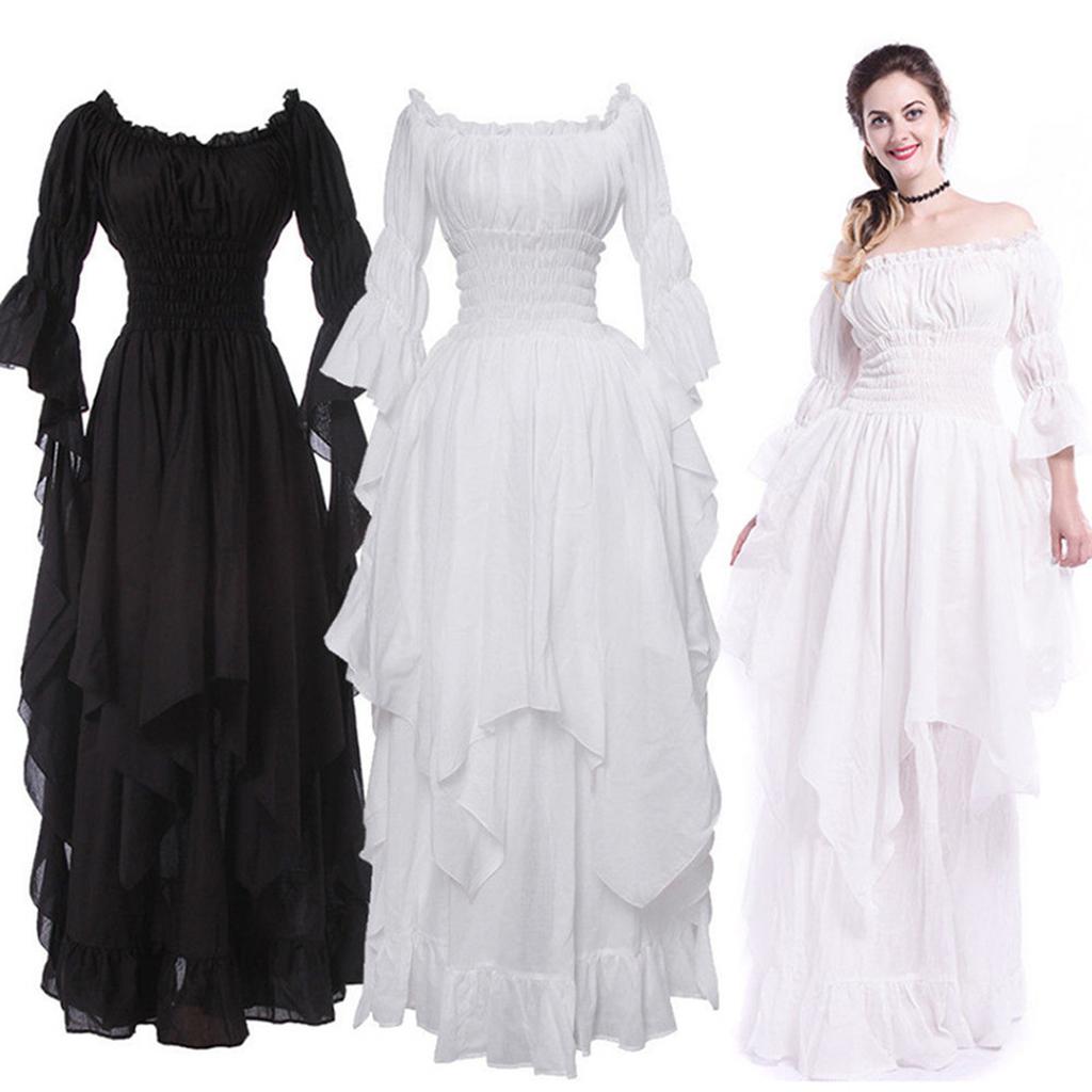 Kvinners Retro Stil Ensfarget Trompet Langermet Prinsessekjole