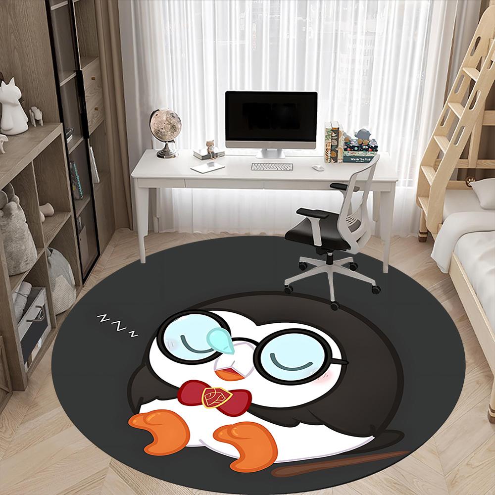 1pc Penguin Sleep Office Round Area Rug, Under Office Chairs Bedroom Living Room Home Decor, Room Deco, Available in Various Sizes