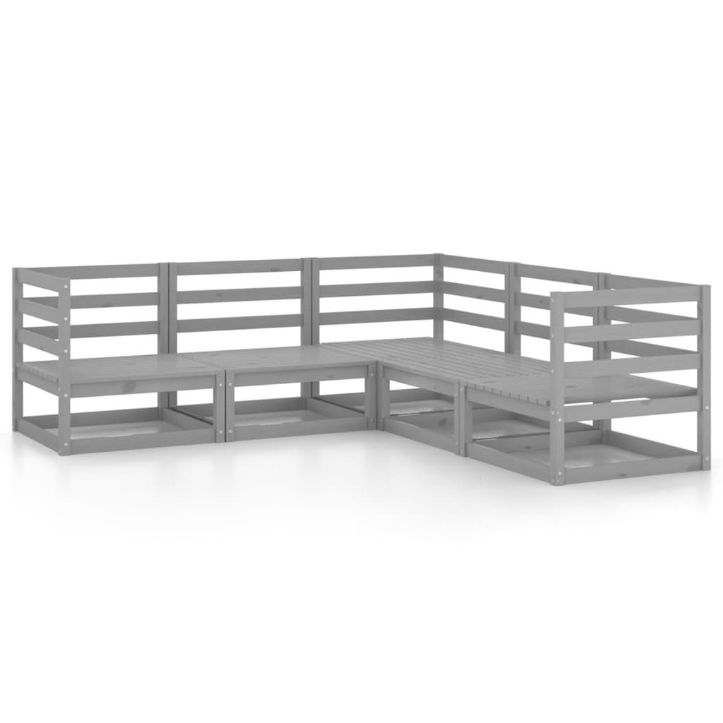 Vidaxl 5-Cz. Garden Lounge Furniture Set, Grey, Pine