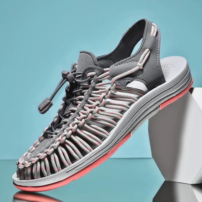 Módní letní pánské sandály dámské pantofle pletený design plážové sandály prodyšné ležérní ploché sandály venkovní párové sandály velikost 35-48