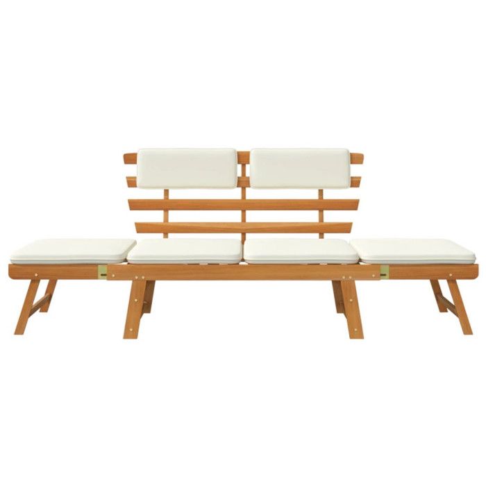 Banc de jardin avec coussins 2-en-1 - Bois - 190 x 68 x 74 cm