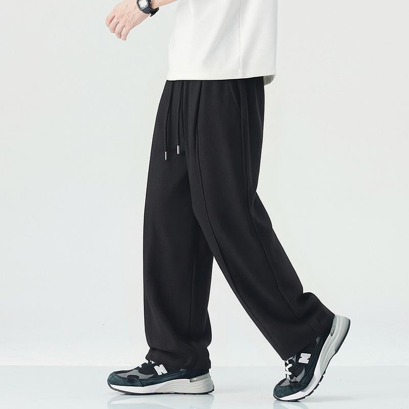 Summer Loose Large Size Casual Pants Harlan Straight Pants Men's Solid Color Thin Ice Silk Wide Leg Pants