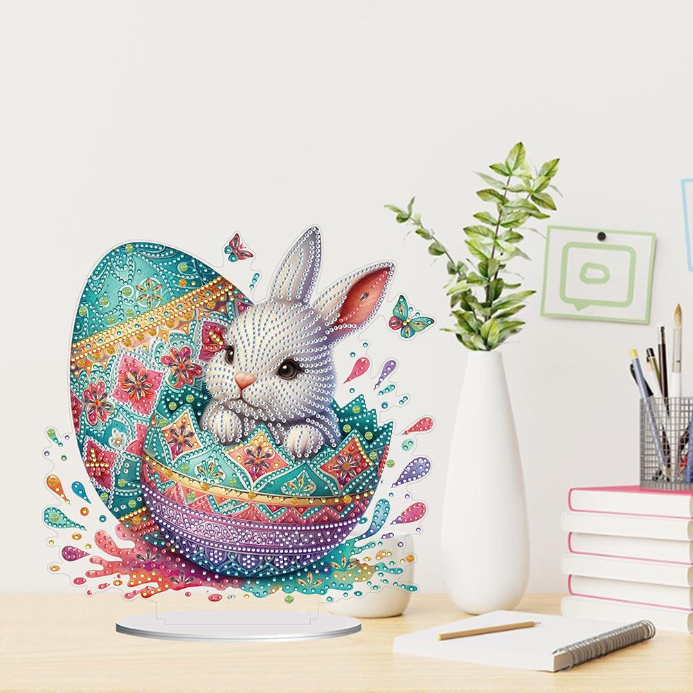 2D Flat Easter Egg Bunny DIY Double-Sided Diamond Painting Tabletop Ornaments Kit Desktop Diamond Art Kits for Adults Beginner