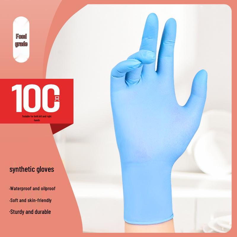 Kangbang Colorful Disposable Nitrile PVC Gloves, Thickened Waterproof, Food Safe Blue Synthetic Nitrile 100-Box M