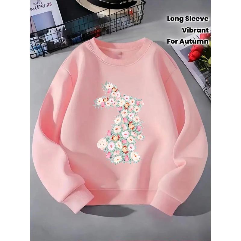 European sizes Crewneck Sweatshirt for Kids Featuring a Floral Design in Pink And White, Soft And Comfy Sportswear Is Perfect for Casual Outings
