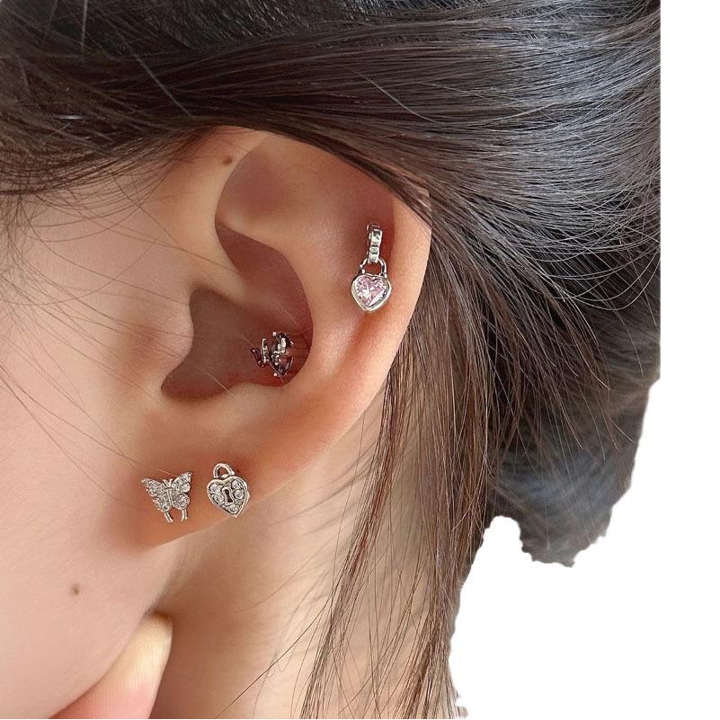 Niche Sweet Cool Wind Anti-allergy Perforated Ear Bones Nail Sweet Zirconia Earrings Light Luxury Earrings Affordable Dainty Earrings Daily Wear