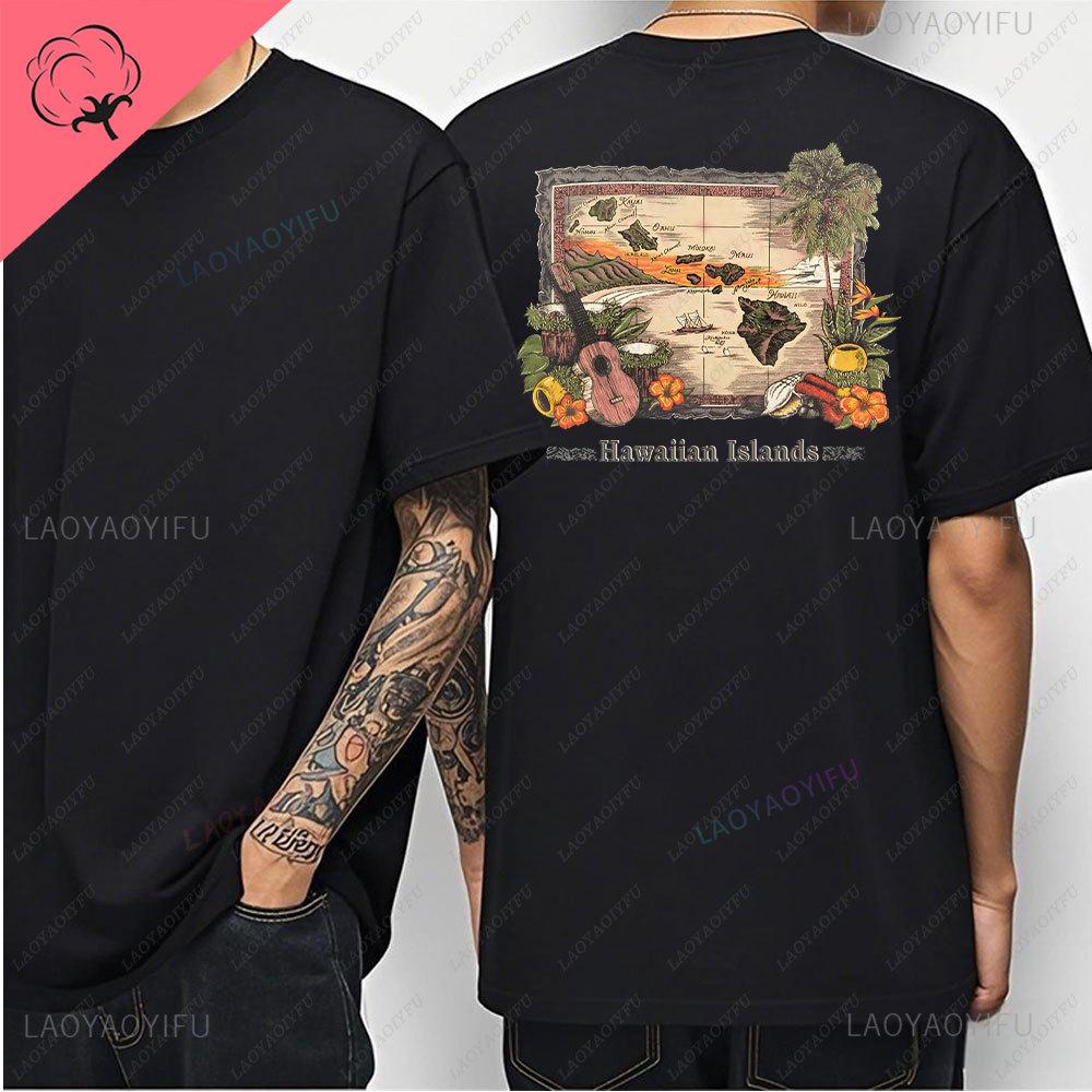 Hawaiian Style Mens Casual Tshirt Island Hanging Pine Shaka Surfboard Mens and Womens White Cotton Tee Retro Beach Surf Tops