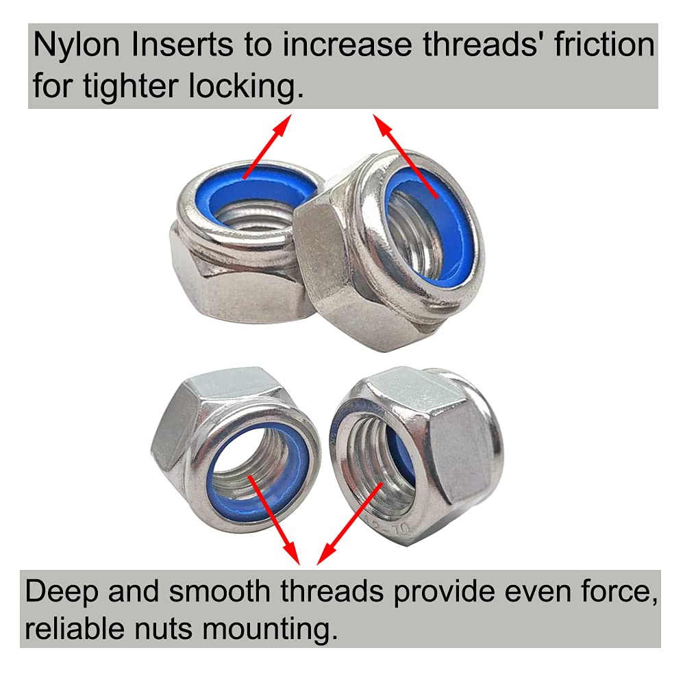 5-25pcs M2-M4 304 Stainless Steel Hex Nylon Insert Lock Nut Self-locking Locknut Locknut Whit M2-M4 Flat Washers