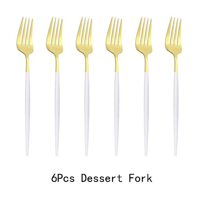6pcs/Set Black Gold Dessert Fork Set Mirror Stainless Steel Colorful Fork Set Tableware Cutlery Set Home Party Kitchen Tableware