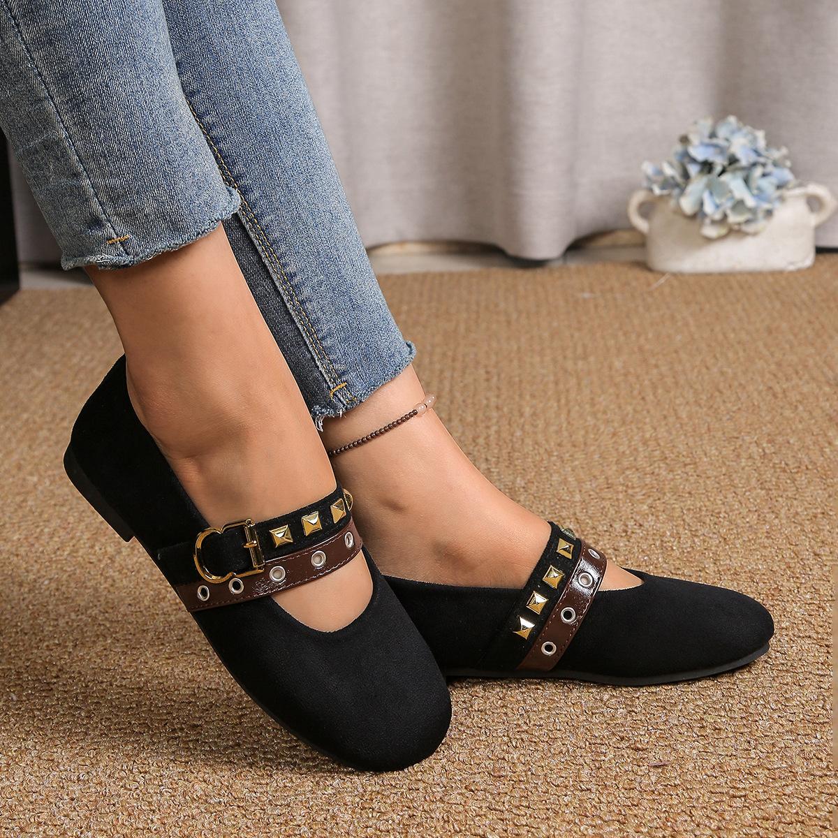 Spring Autumn 2026 Women Fashion Buckle Strap Plus Size Shoes for Women 35-43 Flats Round Toe Non-slip Shoes Zapatos De Mujer 43 чёрный 2350₽